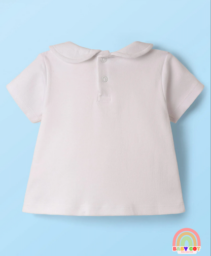 100% Cotton Knit Half Sleeves T-Shirt & Onesies with Hairband With Polka Dots - Red