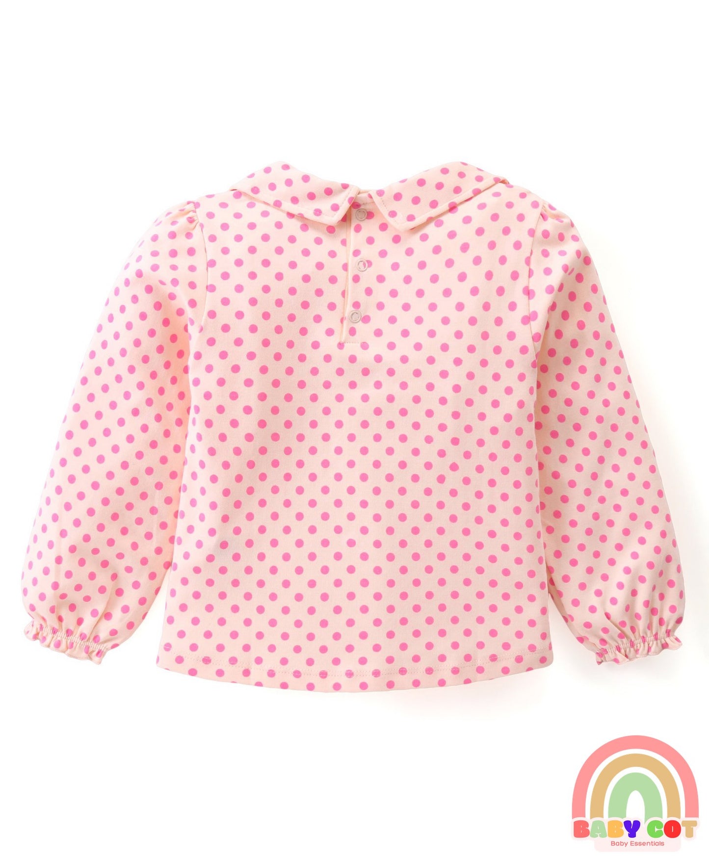 100% Cotton Knit Full Sleeves Peter Pan Collar Top With Eco- Jiva Finish Polka Dots Print Pack of 3- Multicolor