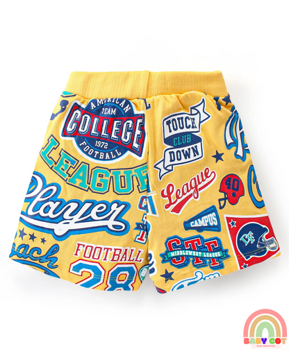 Cotton Knit Shorts With Varsity Print Pack Of 3 - Red Blue & Yellow