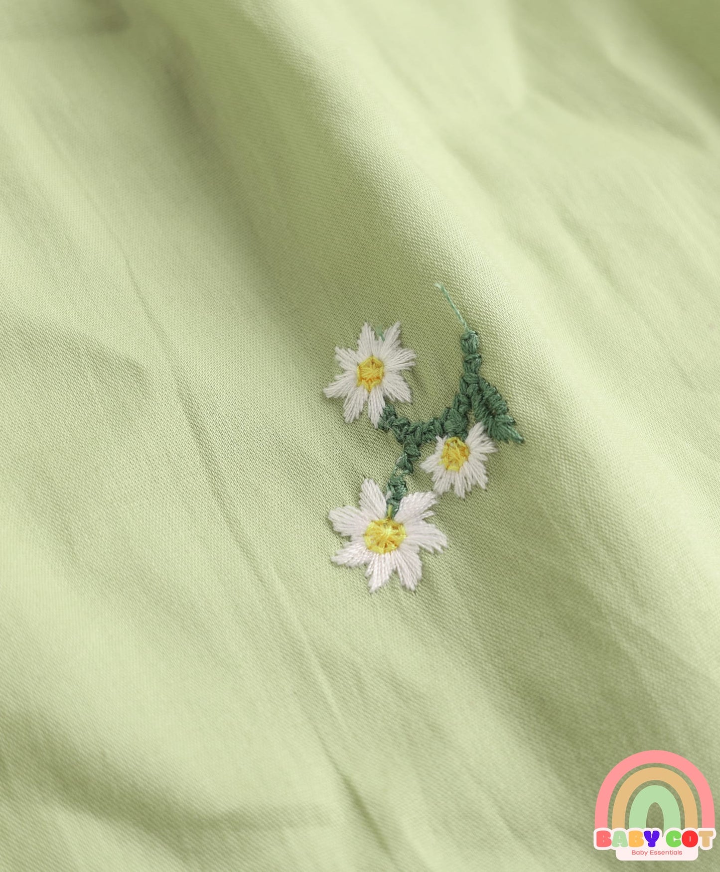Cotton Woven Sleeveless Halter Neck Frock with Floral Embroidery - Green