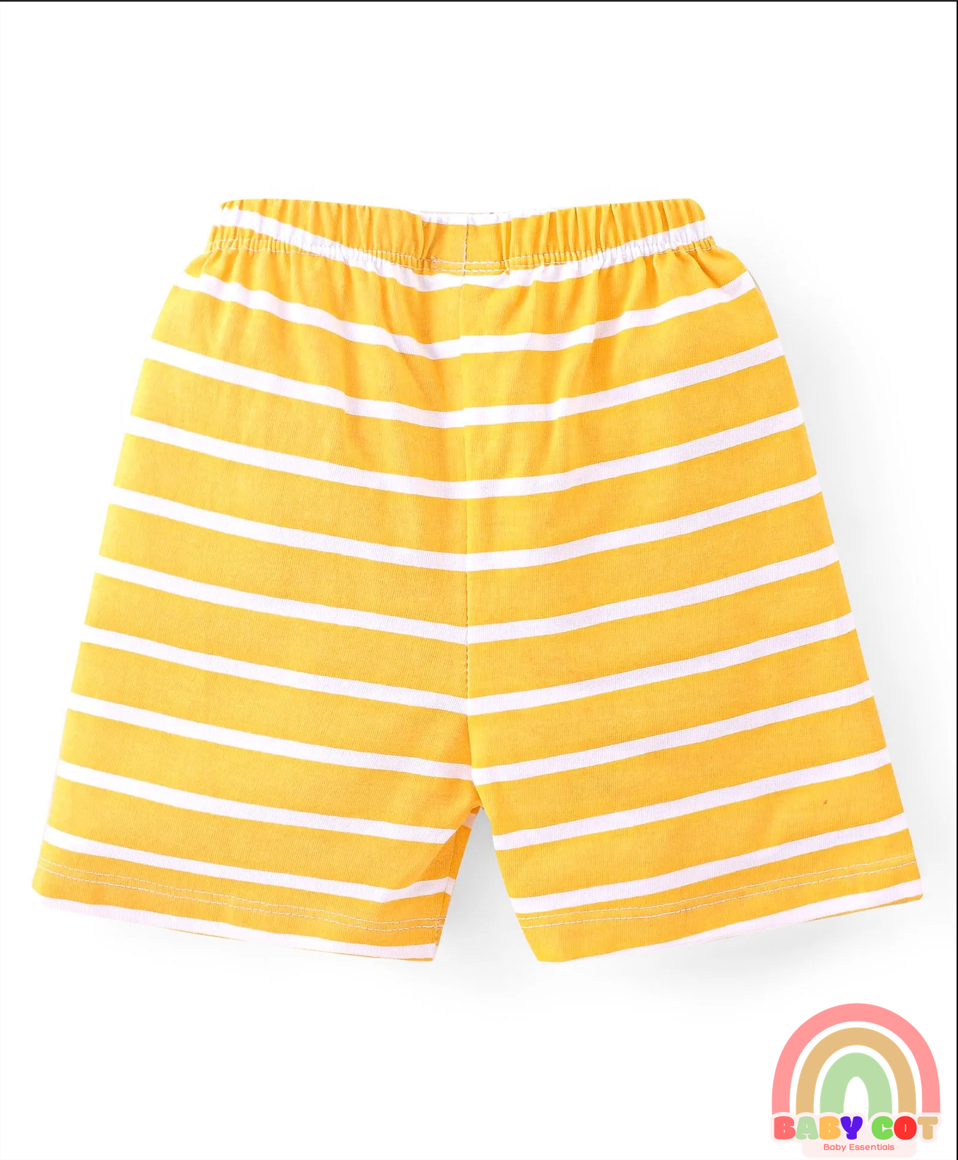 Cotton Knit Single Jersey Shorts With Stars & Teddy Bear Print Pack Of 3 - Yellow Blue & Red
