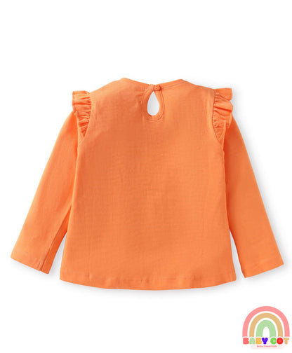 Cotton Knit Full Sleeves T-Shirts With Heart & Floral Print Pack of 3 - Orange Dark Pink & Light Pink