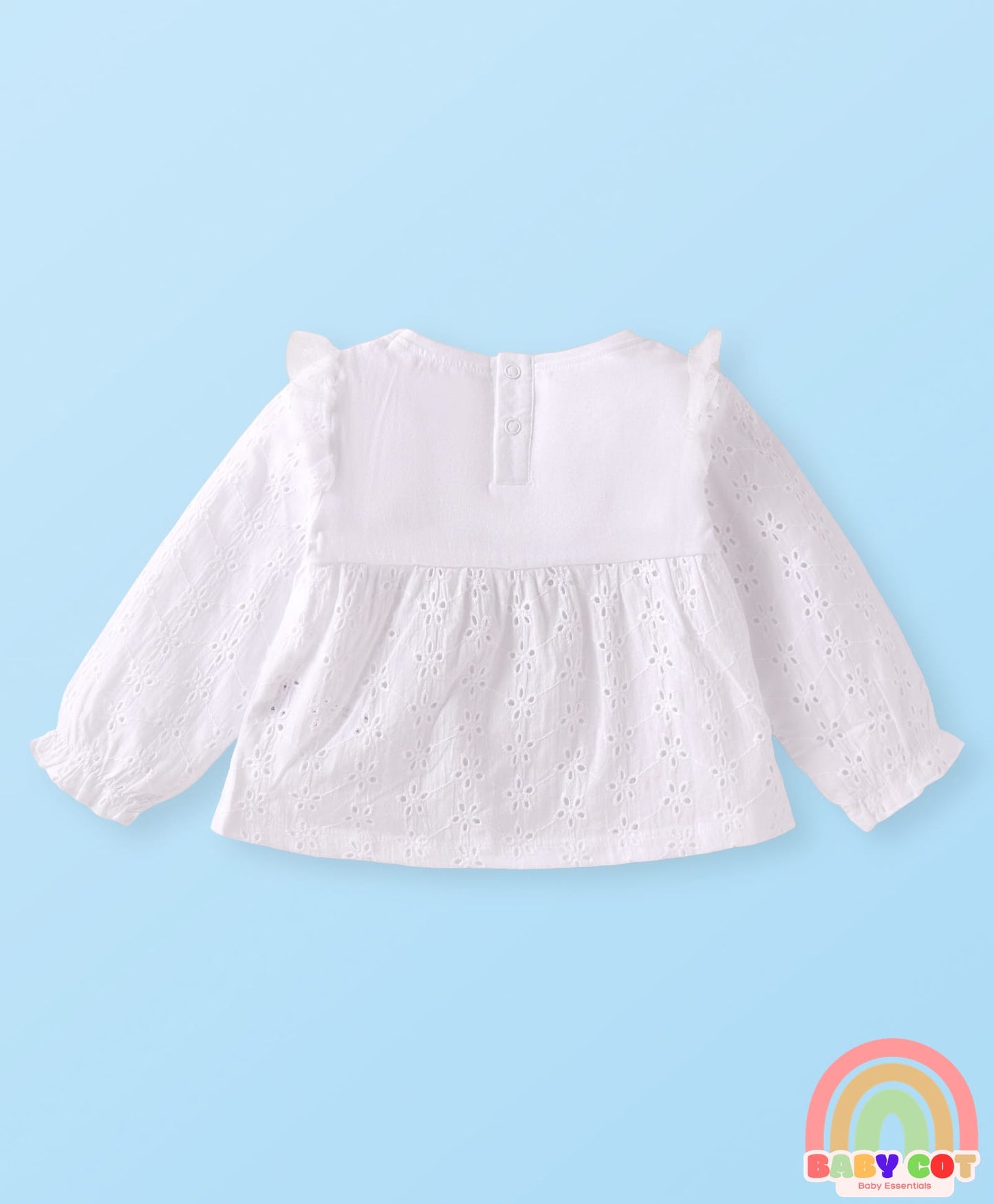 Single Jersey Knit Full Sleeves Top & Leggings with Floral Embroidery - White & Yellow