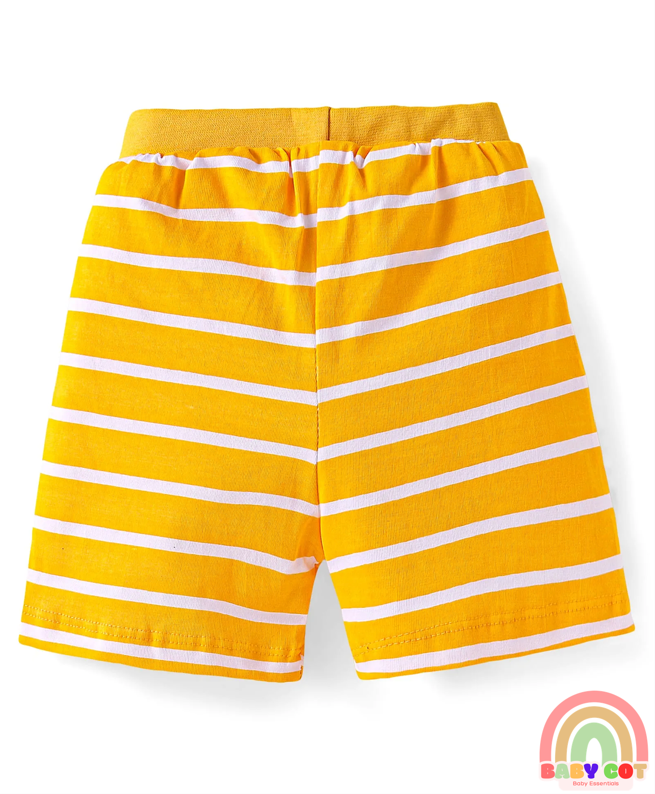 Cotton Knit Shorts with Stars Print & Stripes Pack of 3 - Yellow Red & Navy Blue