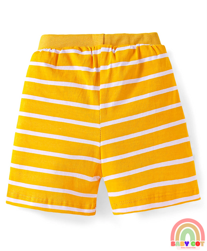 Cotton Knit Shorts with Stars Print & Stripes Pack of 3 - Yellow Red & Navy Blue