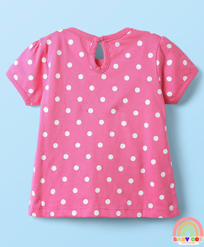 100% Cotton Knit Half Sleeves T-Shirts With Polka Dots Heart & Enjoy The Day Text Print Pack of 3 - Pink & White