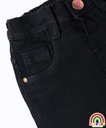 Mid Thigh Denim Washed Skirt With Stretch - Black