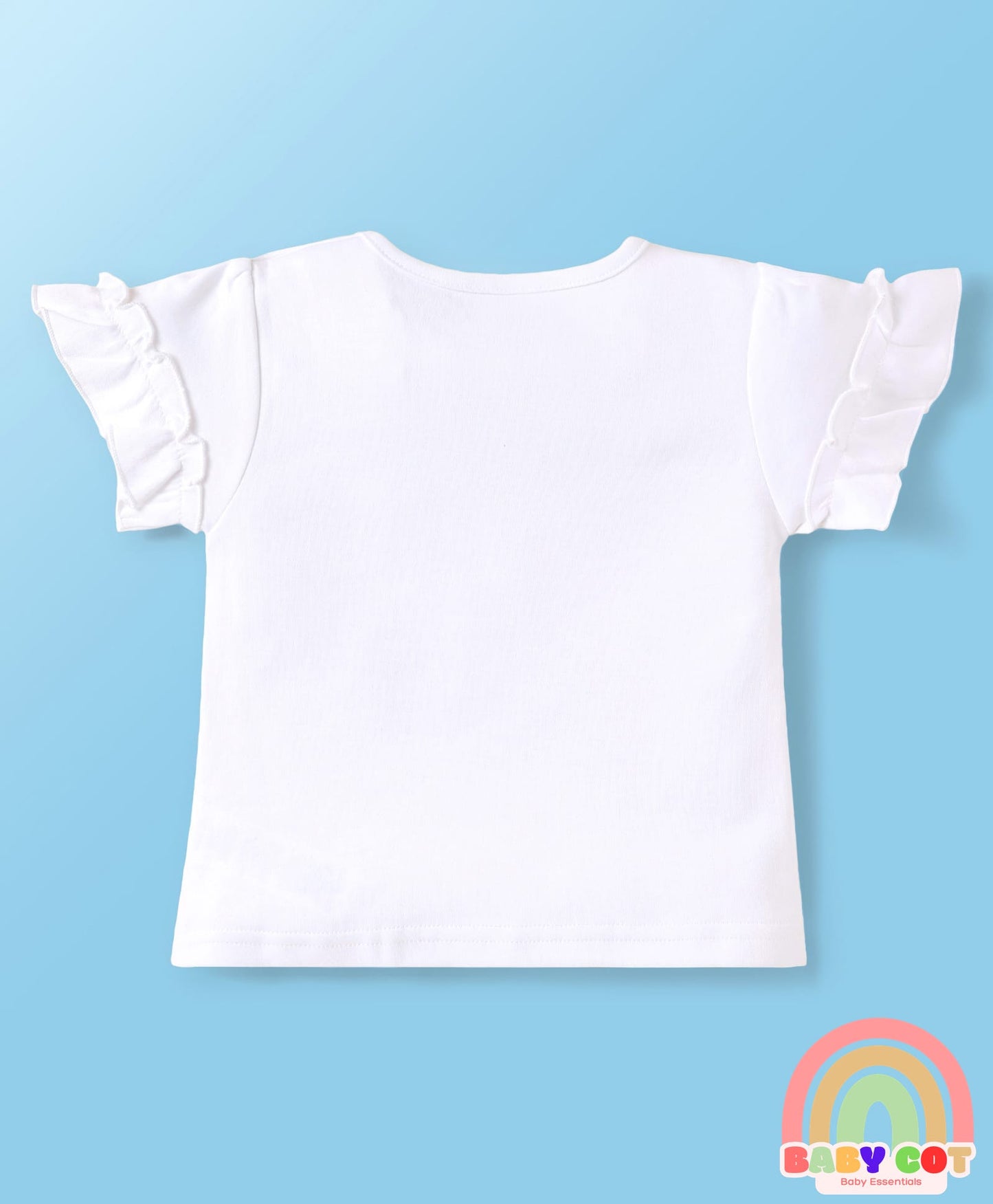 Interlock Knit Half Frill Sleeves T-Shirt & Shorts Set with Bunny Print & Bow Applique - Pink & White