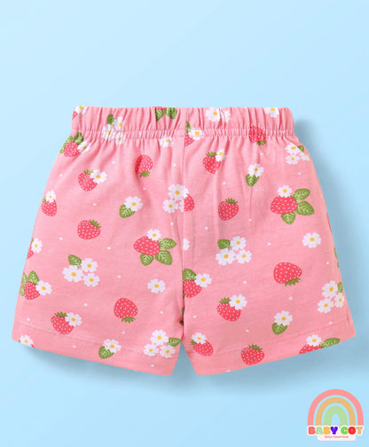 Cotton Knit Mid Thigh Shorts with Floral & Polka Dot Print & Bow Applique Pack of 3 - Pink & Grey