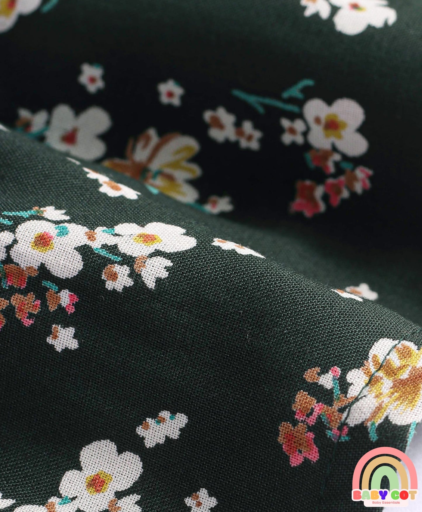 Rayon Woven Full Sleeves Top With Floral Print & Lace Detailing - Dark Green