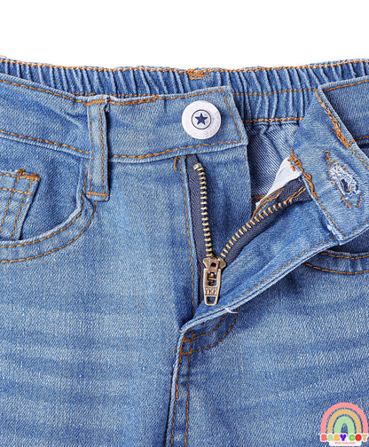Full Length Washed Jeans with Stretch - Blue