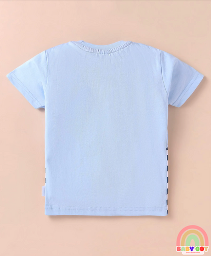 Sinker Knit Half Sleeves T-Shirt & Shorts Set With Panda Print - Light Blue