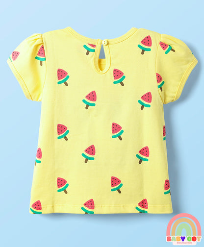 Cotton Knit Half Sleeves T-Shirts With Tropical Print Pack Of 3 -Yellow & Pink