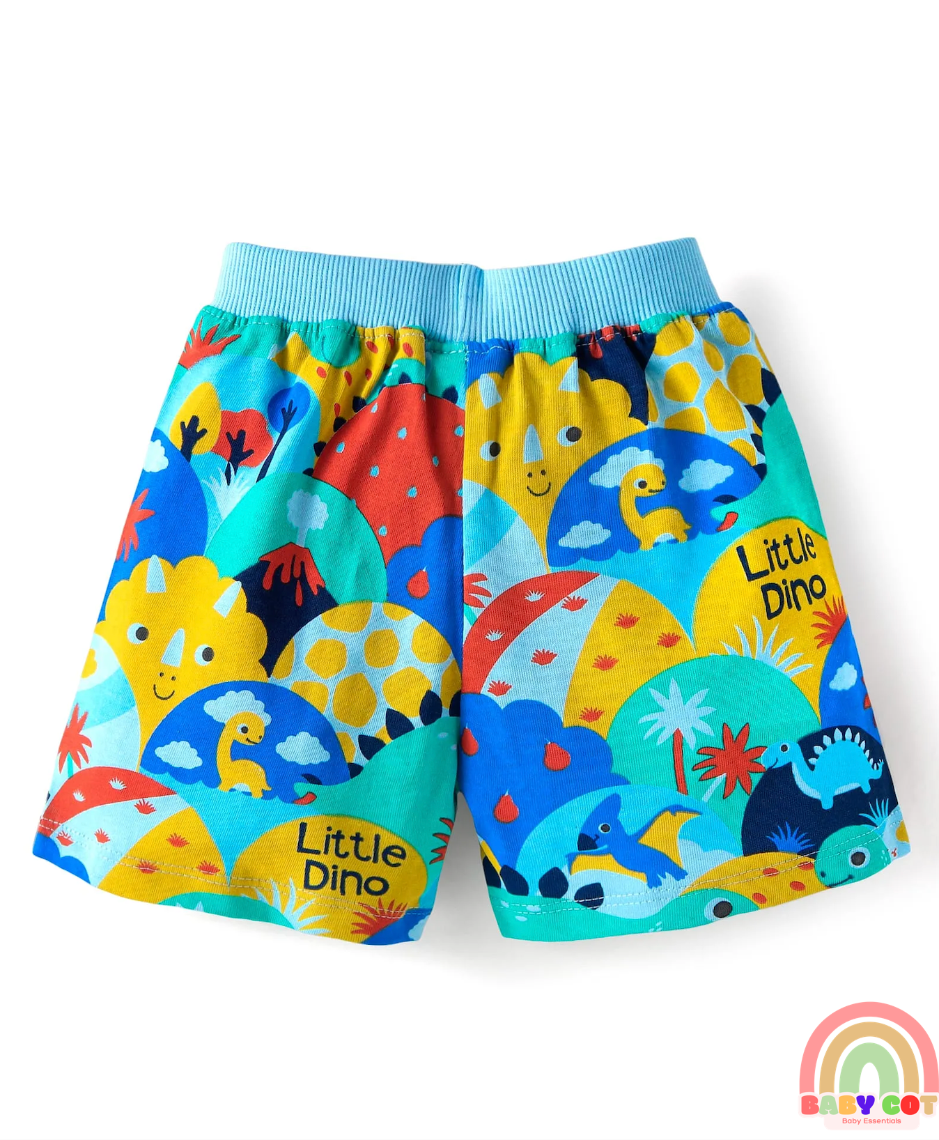 Single Jersey Knit Shorts with Stripes & Dino Print of 3 - Blue & Red