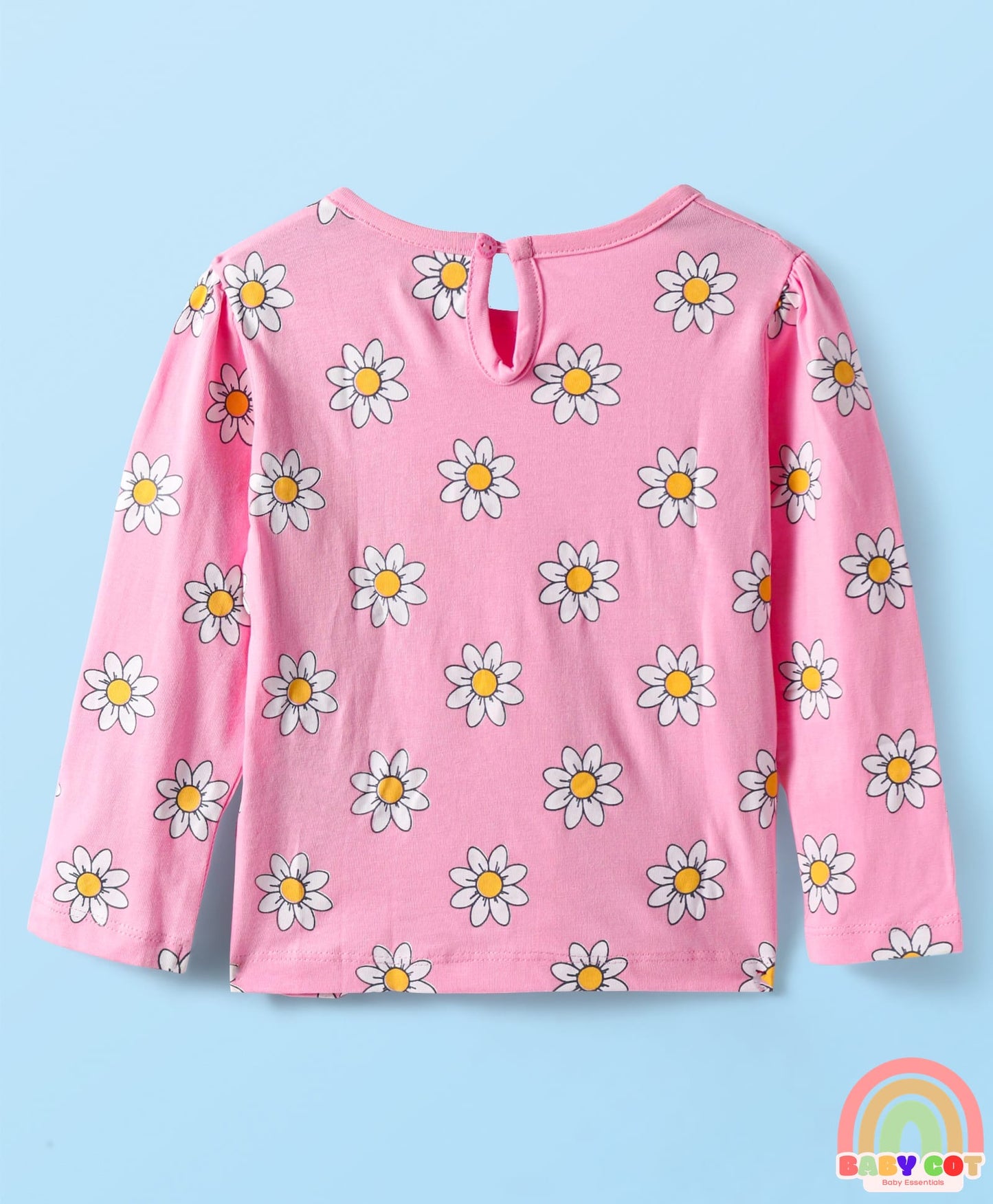 Woven Denim Frock & Full Sleeves Inner Tee With Floral Print - Navy Blue & Pink
