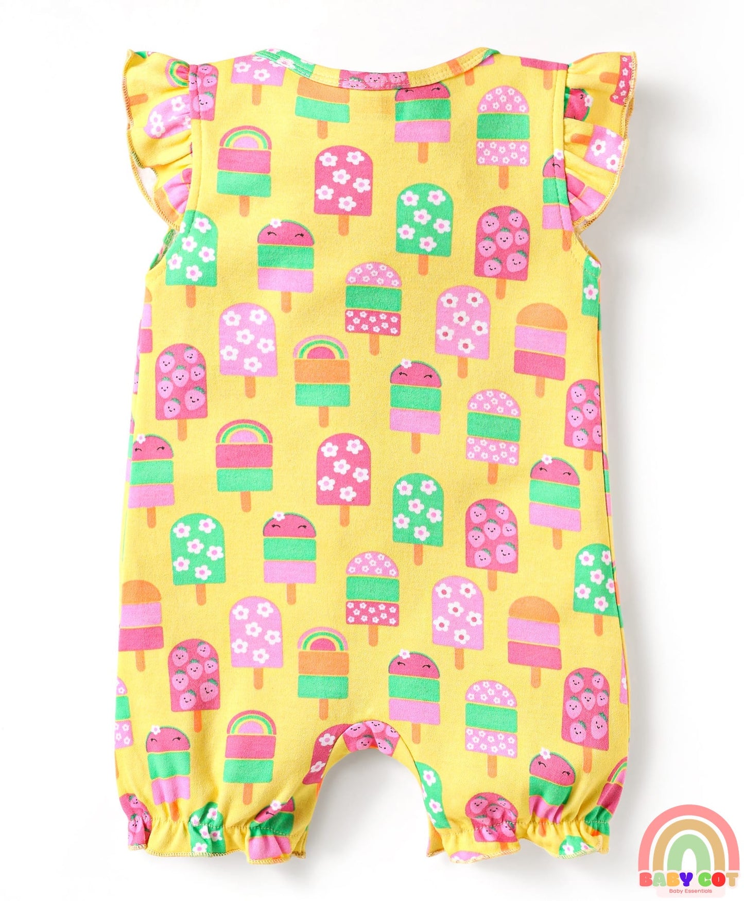 Interlock Knit Frill Sleeves Romper With Floral & Tropical Print Pack of 2 - Pink & Yellow