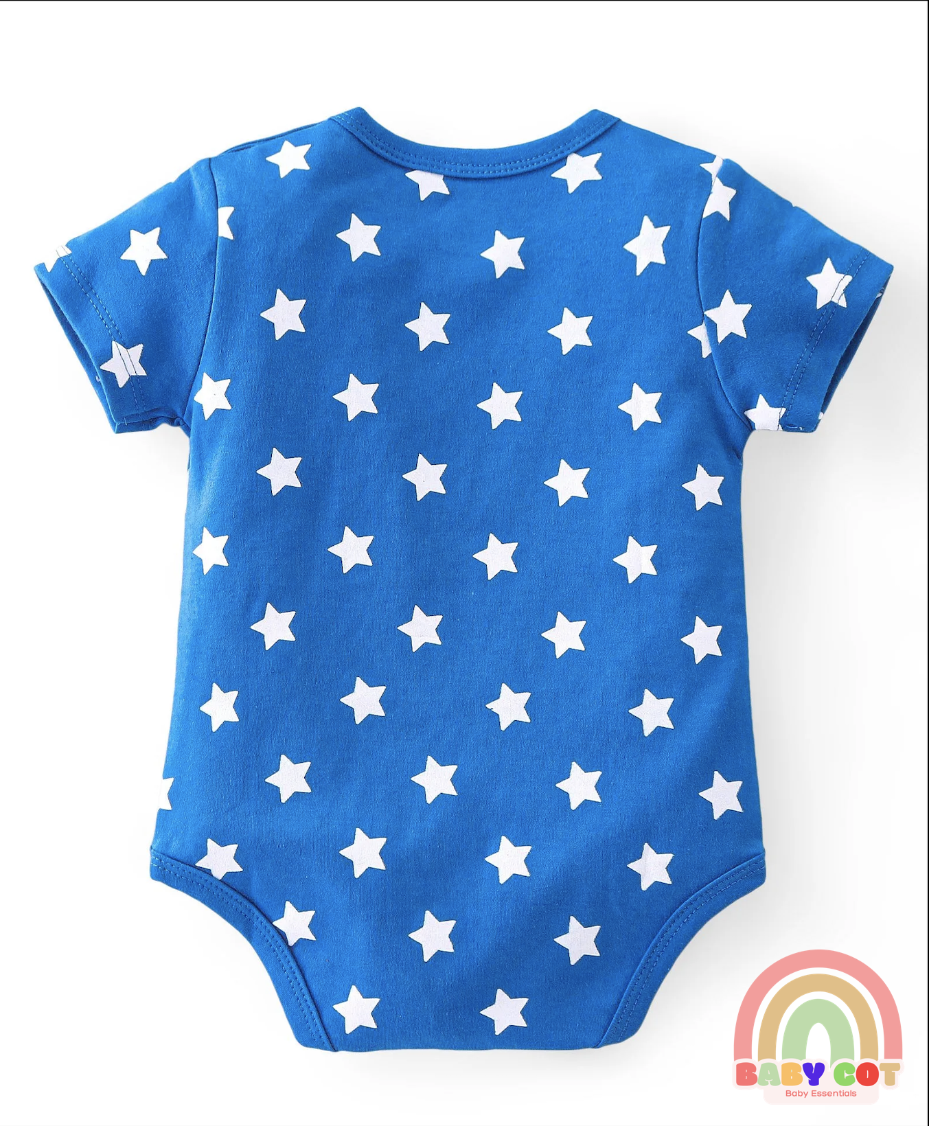 100% Cotton Knit Half Sleeves Onesies with Star & Dino Print Pack of 3 - Blue Yellow & Red