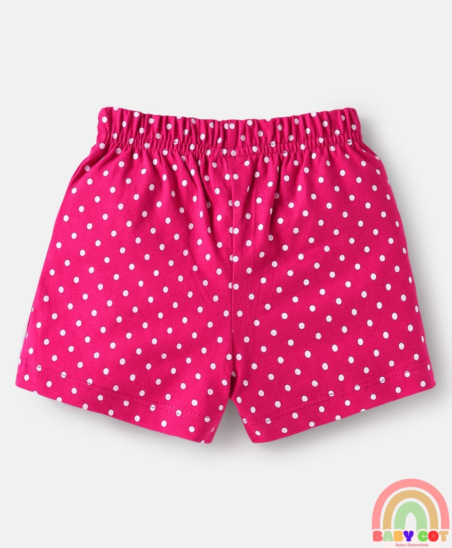 Single Jersey Knit Mid Thigh Shorts with Polka Dots & Bird Print with Bow Applique Pack of 3 - Pink Beige & Dark Pink