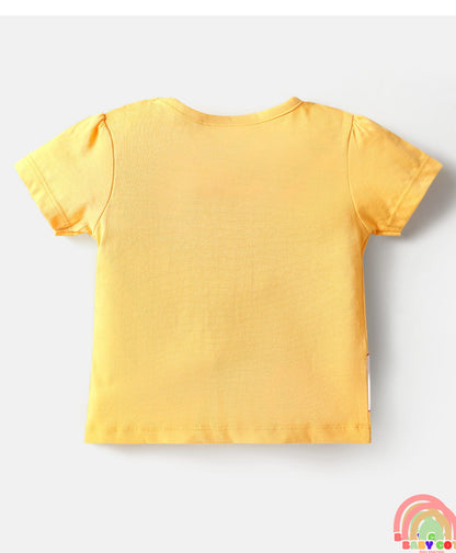 100% Cotton Knit Half Sleeve Heart Printed T-Shirt & Shorts Set - Navy Blue & Yellow