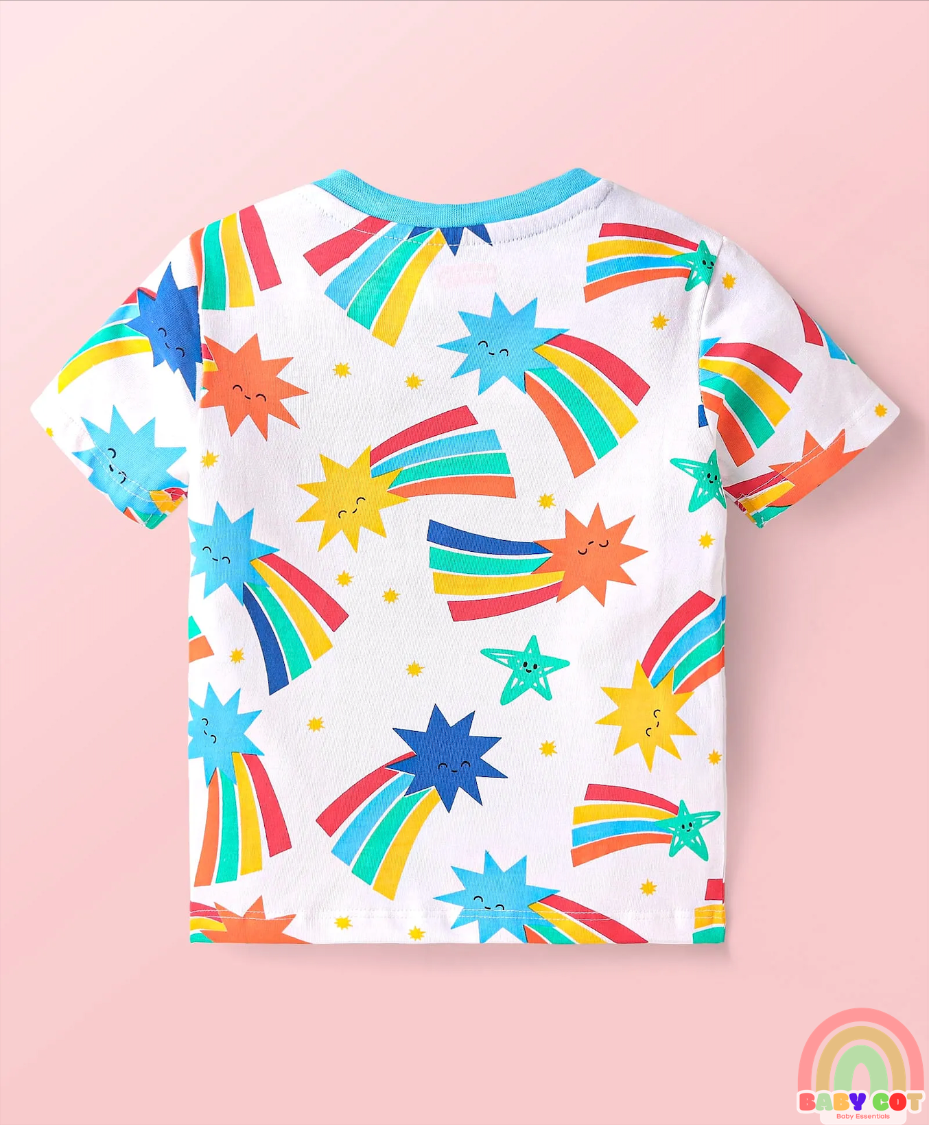 Cotton Knit Half Sleeves T-Shirts with Stripes & Star Print Pack of 5 - Blue Red & Yellow