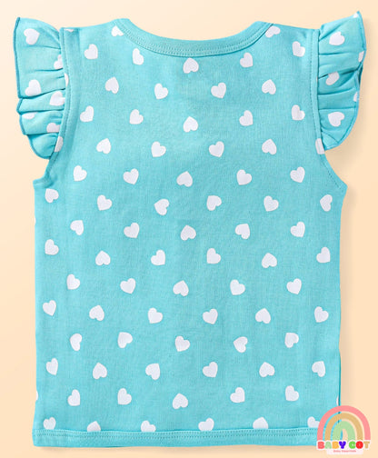 Cotton Knit Frill Sleeves T-Shirts With Polka Dot & Tropical Print Pack 3 - Pink & Light Blue