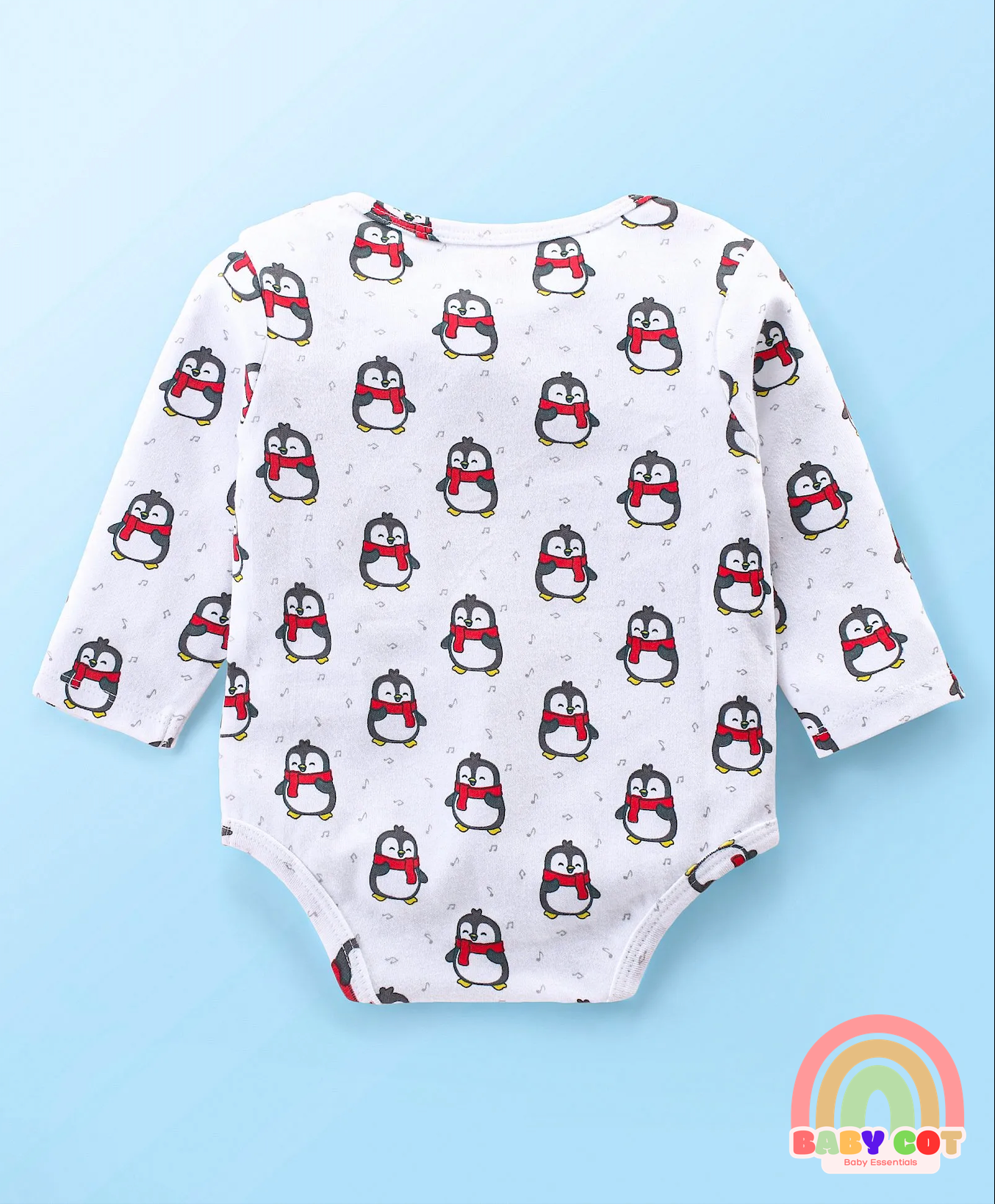 100% Cotton Interlock Knit Full Sleeves Onesies With Stripes & Penguin Print Pack of 3 -Multicolour