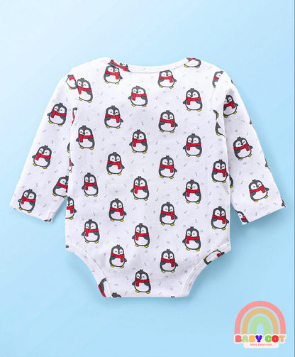 100% Cotton Interlock Knit Full Sleeves Onesies With Stripes & Penguin Print Pack of 3 -Multicolour