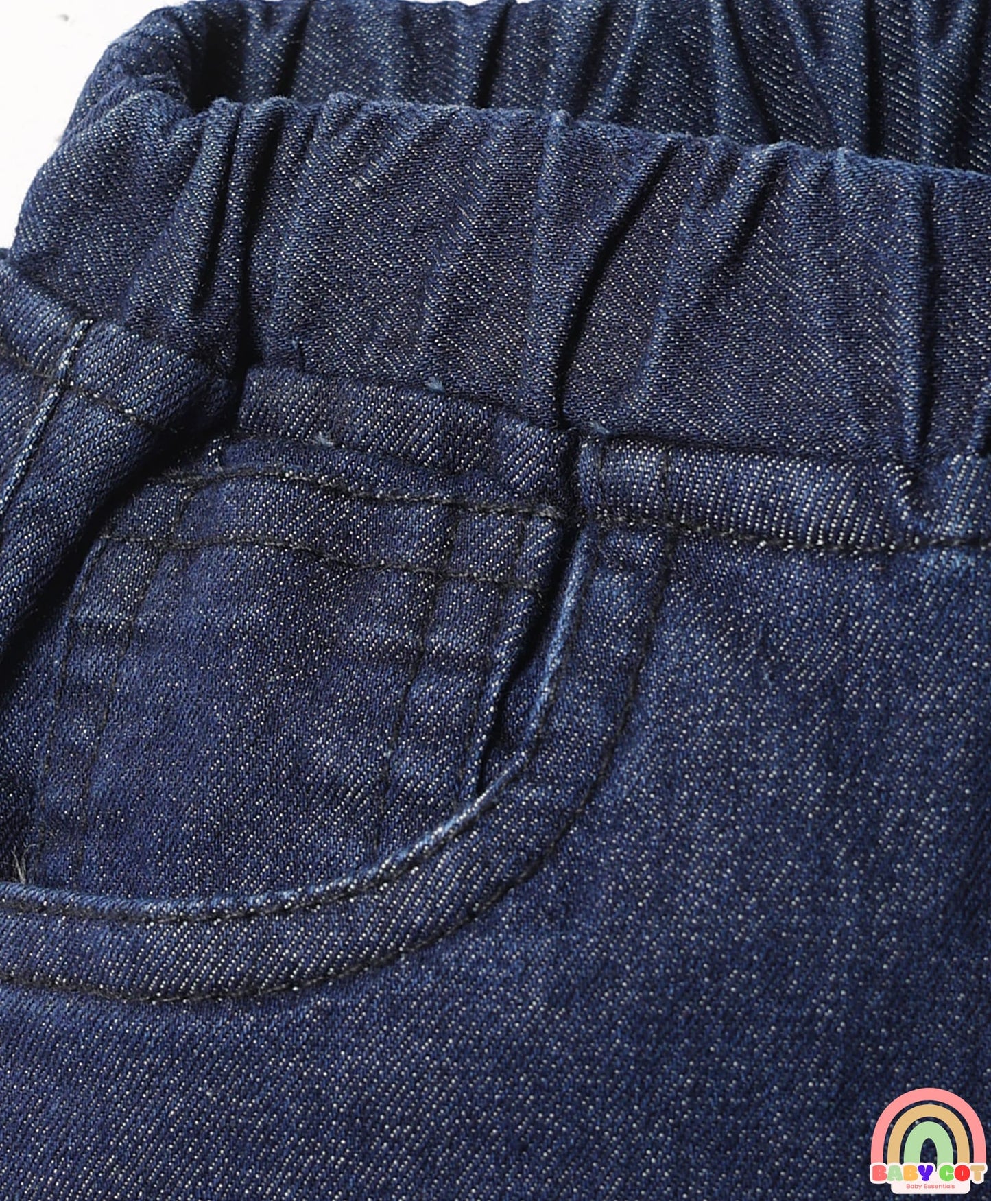 Full Length Washed Denim Jeans With Stretch - Navy Blue