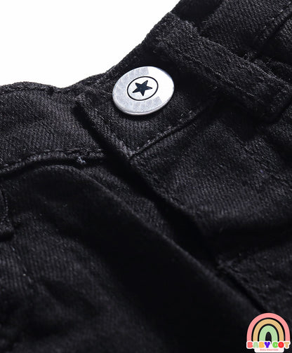 Full Length Washed Denim Stretch Jeans - Black