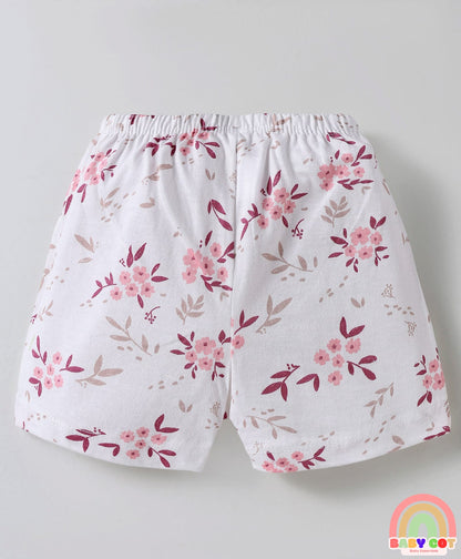 Single Jersey Knit Above Knee Length Shorts With Floral & Heart Print Pack Of 5 - Light Multicolour