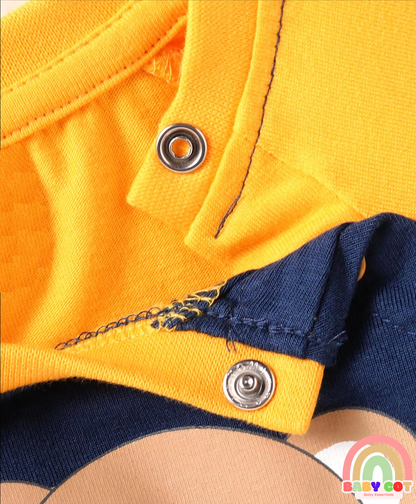 Cotton Knit Full Raglan Sleeves T-Shirt With Teddy Bear Print - Navy Blue