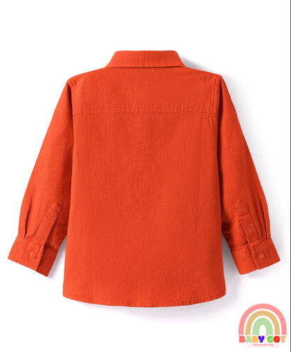 Cotton Woven Full Sleeves Shirt with Text Patch Detailing - Coral