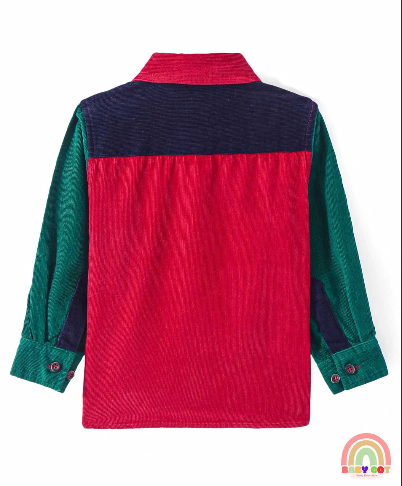 Full Sleeves Color Blocked Corduroy Shirt - Red Navy & Green