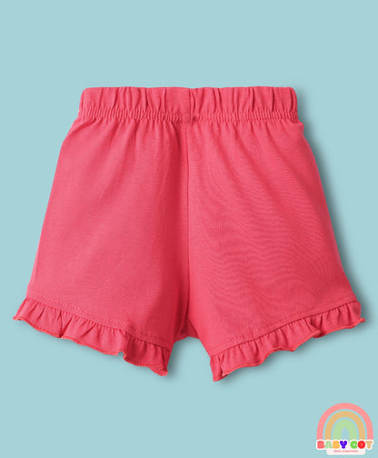 Knee Length Shorts With Checks Strawberry Print & Bow Applique Pack Of 3 - Pink White & Peach