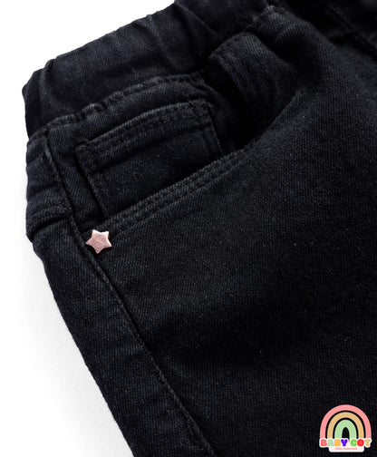 Full Length Washed Denim Jeans With Stretch - Black