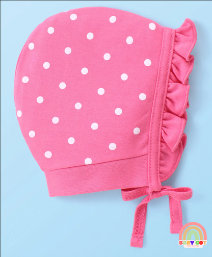 100% Cotton Cap with Knot Polka Dot & Bear Print Pack of 2 - Pink