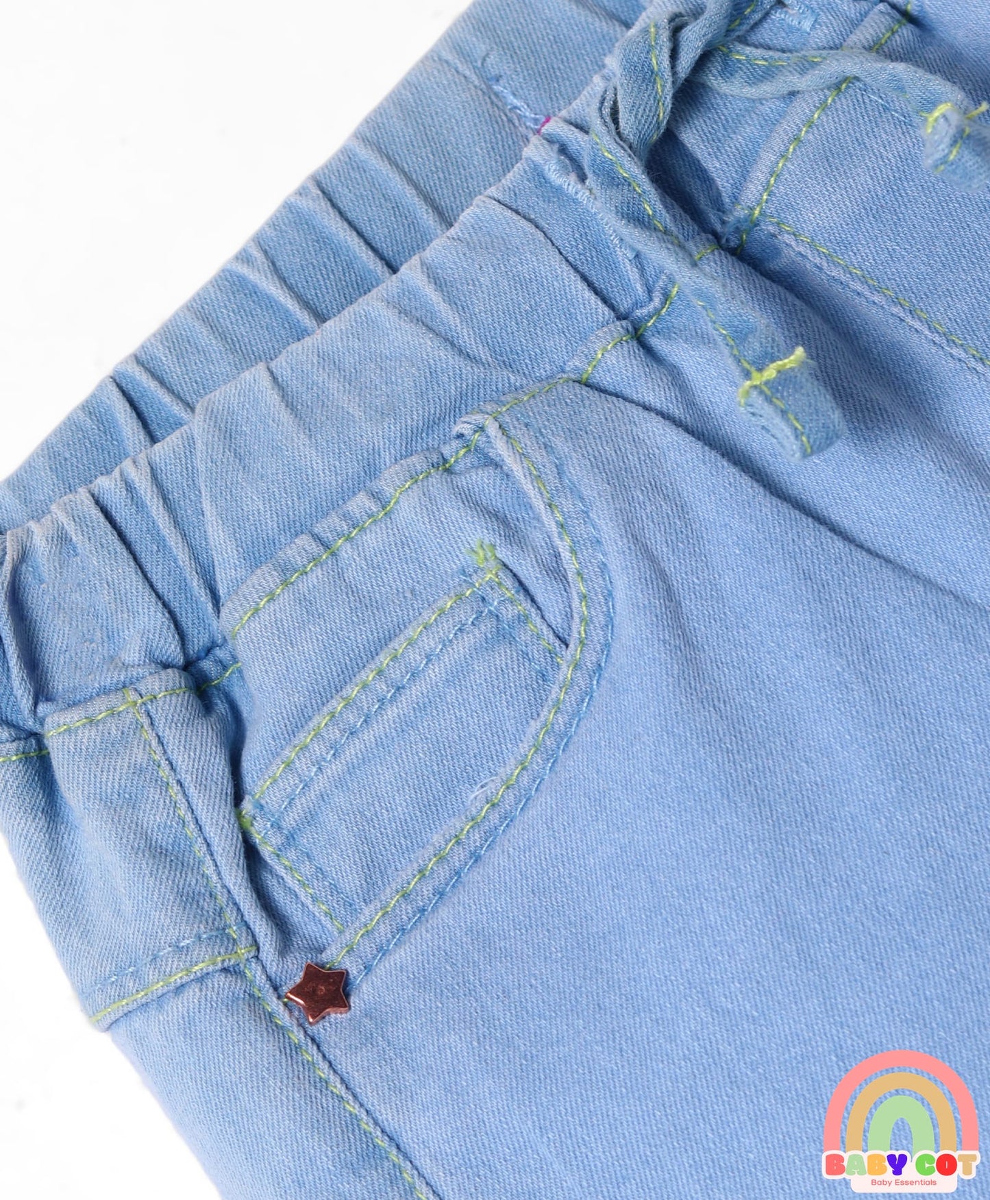 Full Length Washed Denim Jeans With Stretch - Light Blue