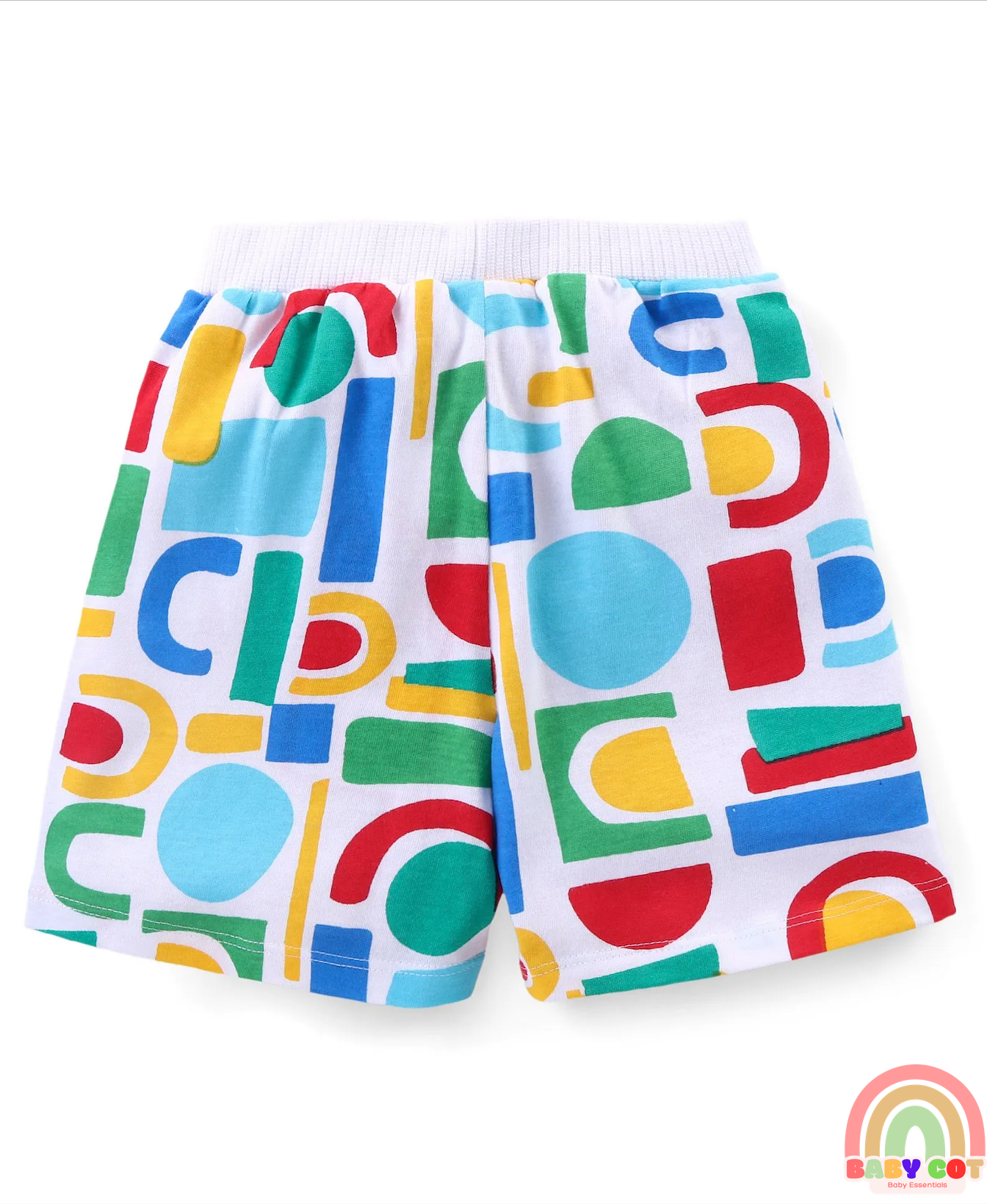 Cotton Knit Shorts with Geometrical Print Pack of 3 - Red Yellow & White