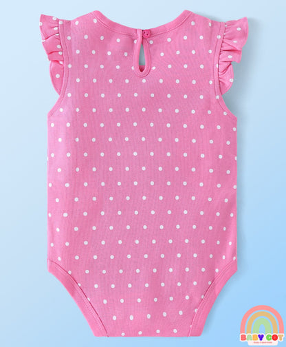 100% Cotton Knit Frill Sleeves Floral & Polka Dots Printed Onesies Pack of 2 - Multicolour