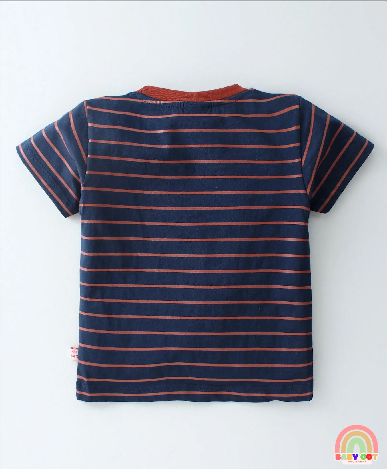 100% Cotton Half Sleeves Striped T-Shirt and Shorts Set Teddy Patch - Navy Blue