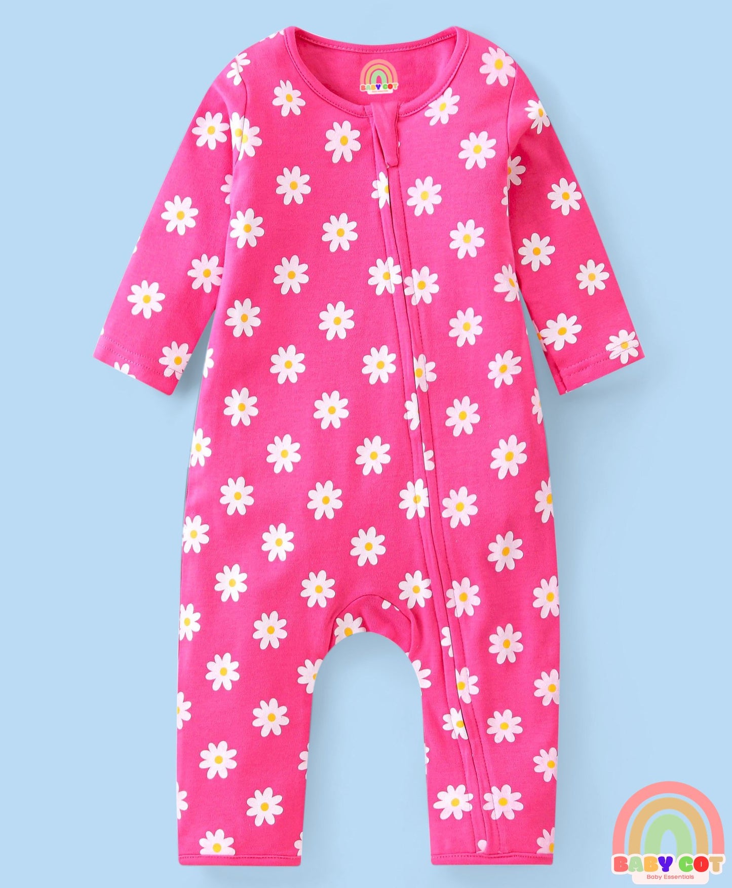 100% Cotton Knit Full Sleeves Floral Printed Romper Pack of 2 - Pink
