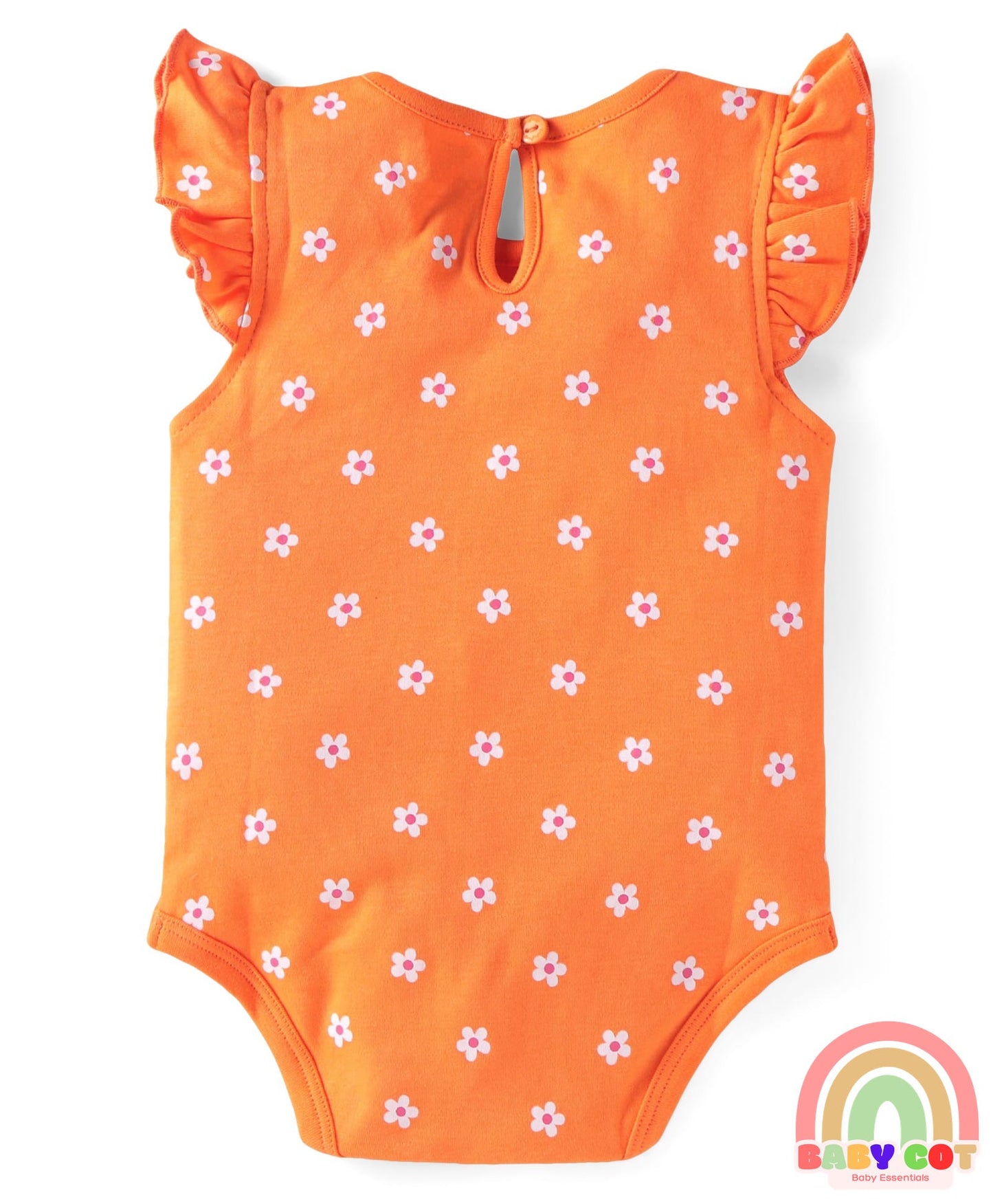 100% Cotton Knit Frill Sleeves Floral & Animal Printed Onesies Pack of 3 - Dark Pink Navy & Orange