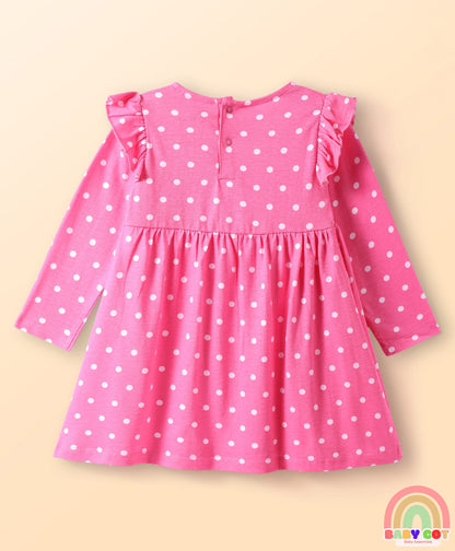 Single Jersey Knit Full Sleeves Frock With Winnie The Pooh Graphics & Frill Detailing Pack of 2 - Dark Pink & Light Blue
