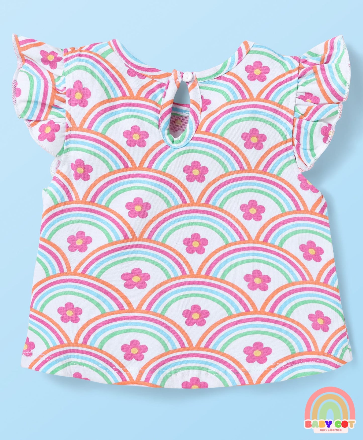Cotton Knit Frill Sleeves T-Shirts With Floral & Heart Print Pack Of 3 - Orange & Dark Pink