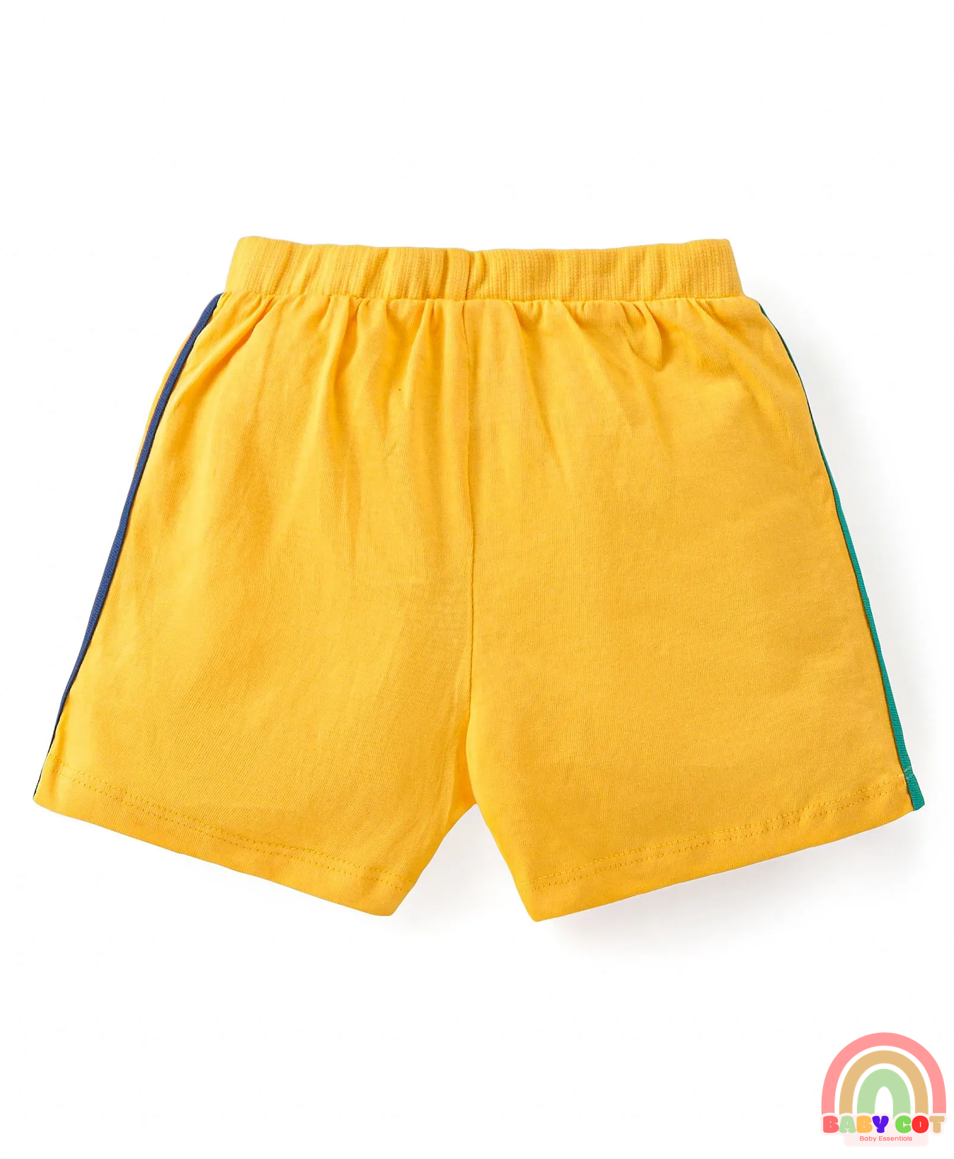 Cotton Knit Shorts with Car & Text Print Pack of 3 - Blue Green & Yellow