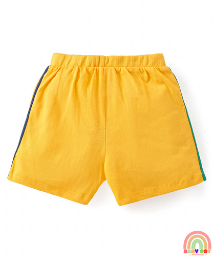 Cotton Knit Shorts with Car & Text Print Pack of 3 - Blue Green & Yellow