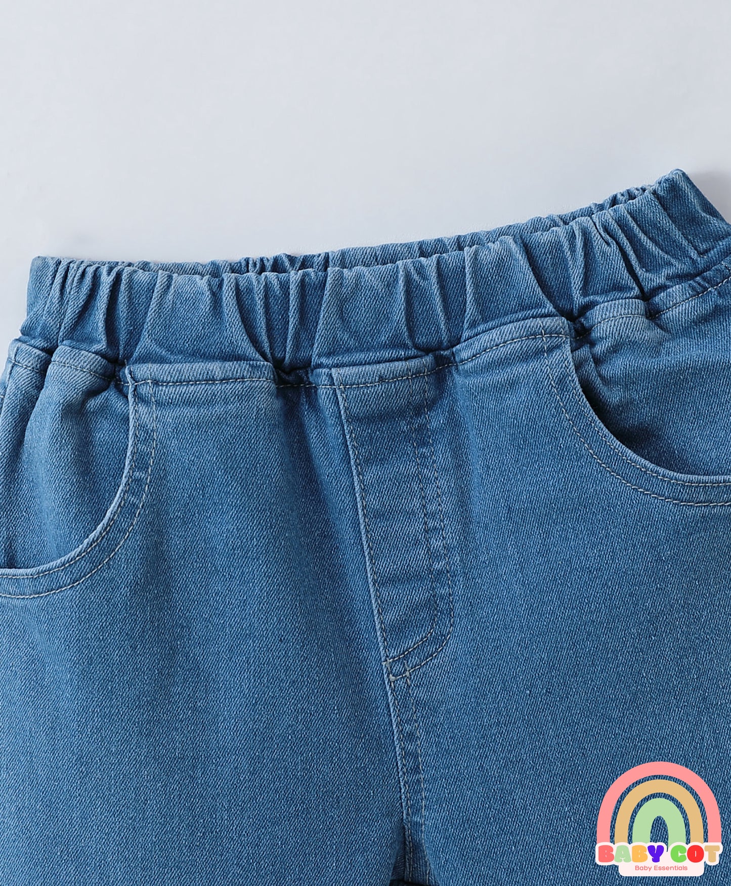 Full Length Washed Bootcut Denim Jeans with Bow Applique - Blue