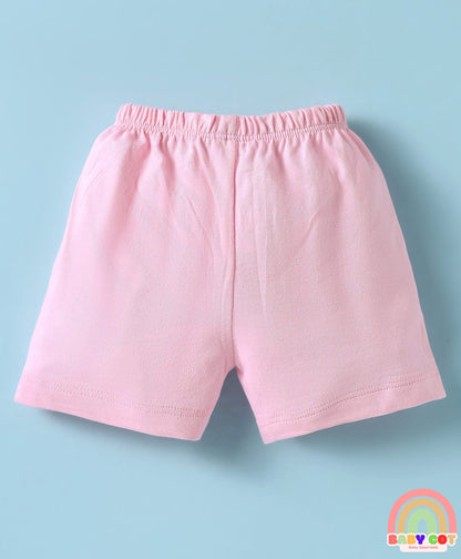 Single Jersey Knit Knee Length Shorts With Hearts & Floral Print Pack Of 3 - Red Pink & White