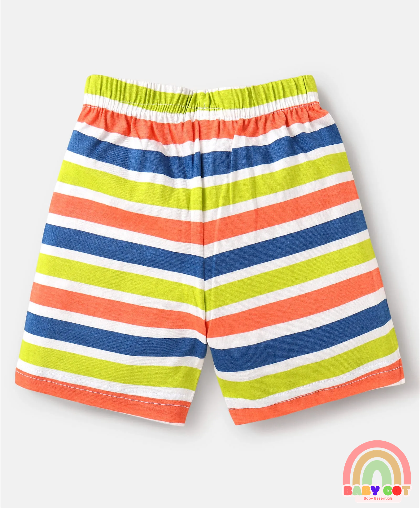 Cotton Knit Mid Thigh Length Shorts with Tropical Theme Print & Stripes Pack of 3 - Red Blue & Light Green