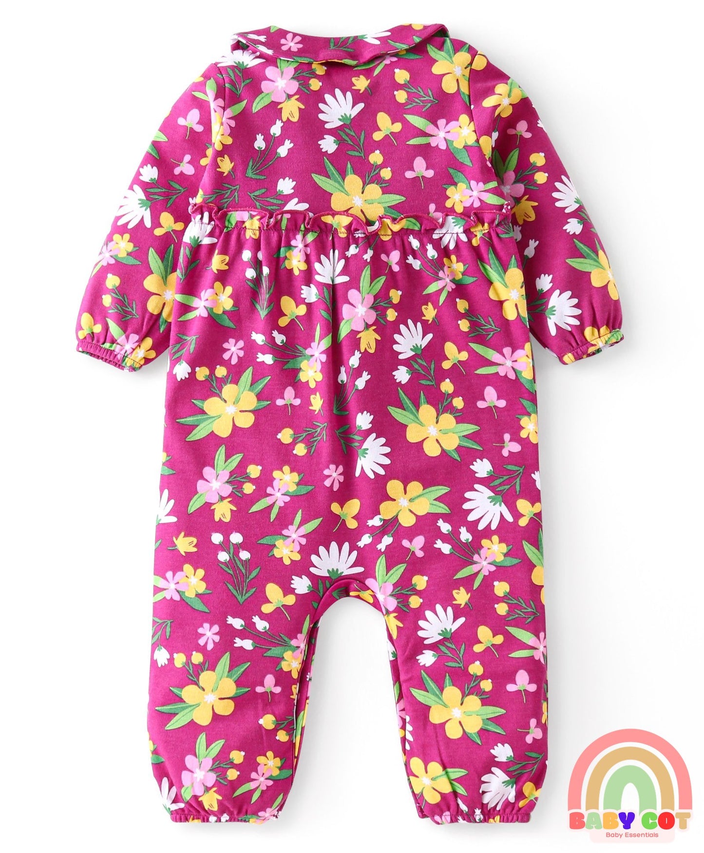 100 % Cotton Full Sleeves Romper with Bow Applique & Headband Floral Print - Red